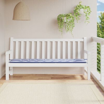 vidaXL Almofadão p/ banco jardim 200x50x3 cm tecido riscas azul/branco