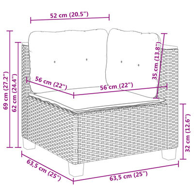 vidaXL 7 pcs conjunto sofás p/ jardim c/ almofadões vime PE cinzento