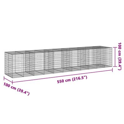 vidaXL Cesto gabião com cobertura 550x100x100 cm ferro galvanizado