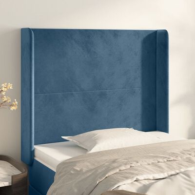 vidaXL Cabeceira cama c/ abas veludo 93x16x118/128 cm azul-escuro