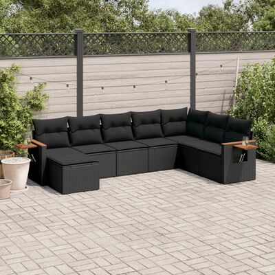 vidaXL 8 pcs conjunto sofás de jardim com almofadões vime PE preto