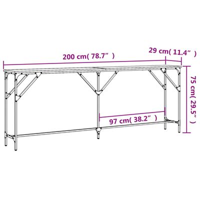 vidaXL Mesa consola 200x29x75 cm derivados de madeira cinzento sonoma