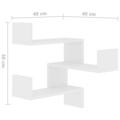 vidaXL Estantes canto p/ parede 2pcs 40x40x50cm contraplacado branco