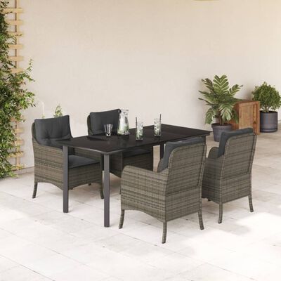 vidaXL 5 pcs conjunto de jantar p/ jardim c/ almofadões vime PE cinza