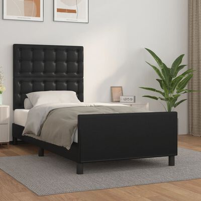 vidaXL Estrutura cama c/ cabeceira 100x200 cm couro artificial preto