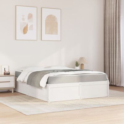 vidaXL Cama com colchão 140x200 cm madeira de pinho maciça branco