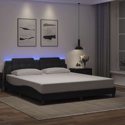 vidaXL Estrutura de cama c/ luzes LED 180x200cm couro artificial preto