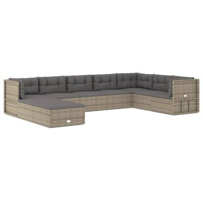 vidaXL 9 pcs conjunto lounge de jardim c/ almofadões vime PE cinzento