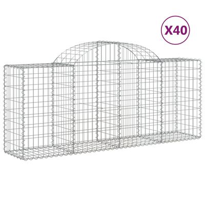 vidaXL Cestos gabião arqueados 40pcs 200x50x80/100cm ferro galvanizado