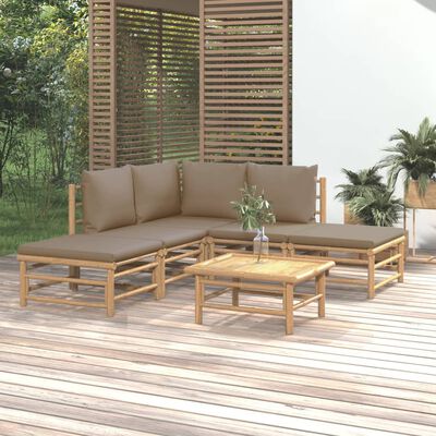 vidaXL 6 pcs conj. lounge jardim bambu almofadões cinzento-acastanhado