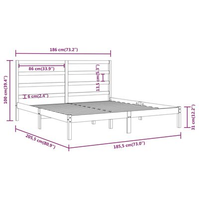 vidaXL Estrutura de cama super king 180x200 cm madeira maciça cinza