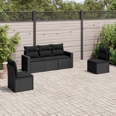 vidaXL 5 pcs conjunto sofás de jardim com almofadões vime PE preto