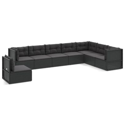 vidaXL 8 pcs conjunto lounge de jardim c/ almofadões vime PE preto