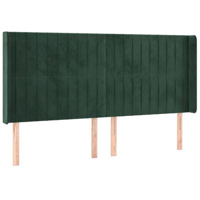 vidaXL Cabeceira de cama c/ LED veludo 163x16x118/128 cm verde-escuro