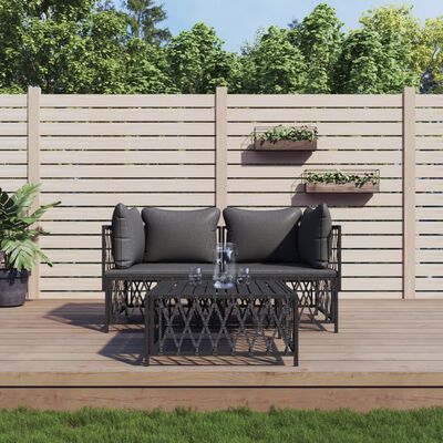 vidaXL 3 pcs conjunto lounge de jardim com almofadões aço antracite