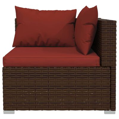 vidaXL 9 pcs conjunto lounge jardim c/ almofadões vime PE castanho