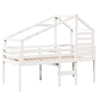 vidaXL Cama alta com telhado 75x190 cm pinho maciço branco