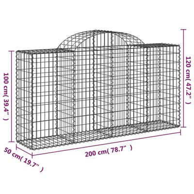 vidaXL Cestos gabião arqueados 15 pcs 200x50x100/120 ferro galvanizado