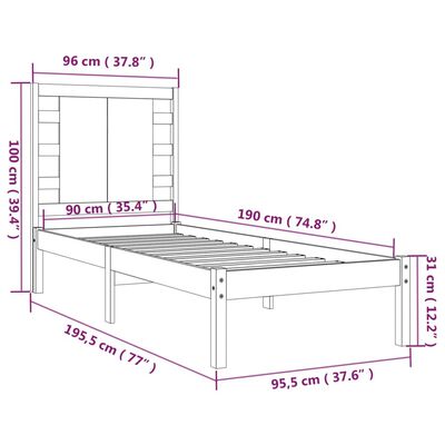 vidaXL Estrutura de cama solteiro 90x190 cm madeira maciça preto