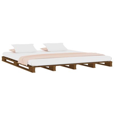 vidaXL Cama de paletes 140x190 cm pinho maciço castanho mel