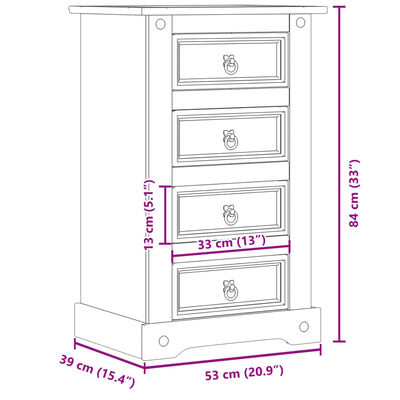 vidaXL Mesa de cabeceira Corona 53x39x84 cm madeira de pinho maciça