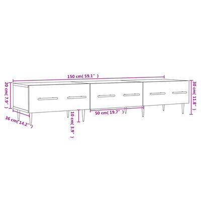 vidaXL Móvel de TV 150x36x30 cm derivados de madeira cinzento sonoma