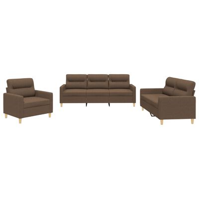 vidaXL 3 pcs conjunto de sofás com almofadões tecido castanho