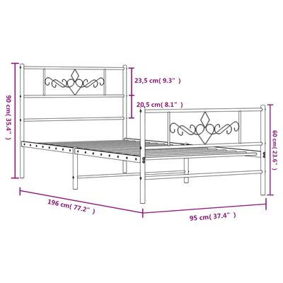 vidaXL Estrutura de cama com cabeceira e pés 90x190 cm metal branco