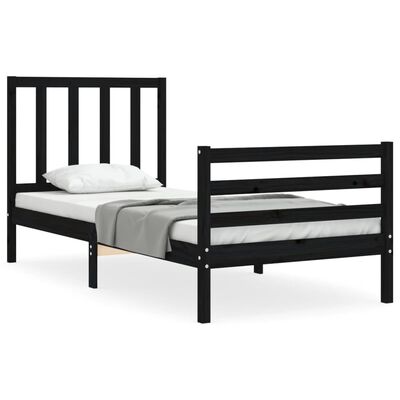 vidaXL Estrutura de cama com cabeceira 100x200 cm madeira maciça preto