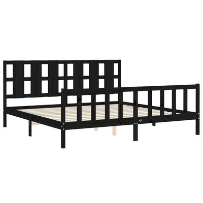 vidaXL Estrutura de cama com cabeceira 180x200 cm madeira maciça preto