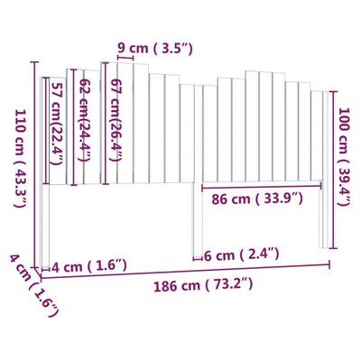 vidaXL Cabeceira de cama 186x4x110 cm pinho maciço branco