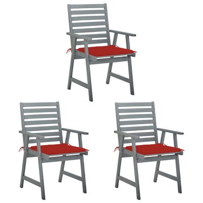 vidaXL Cadeiras de jantar p/ jardim 3 pcs c/ almofadões acácia maciça