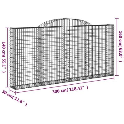 vidaXL Cestos gabião arqueados 2pcs 300x30x140/160cm ferro galvanizado