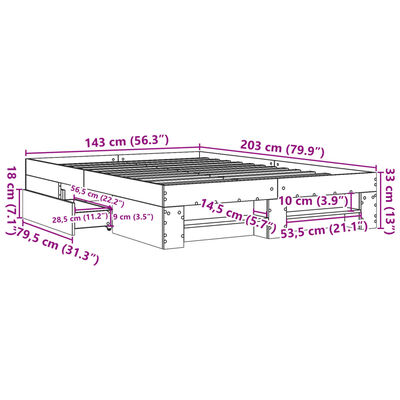 vidaXL Estrutura de cama 140x200 cm derivados de madeira cinza sonoma