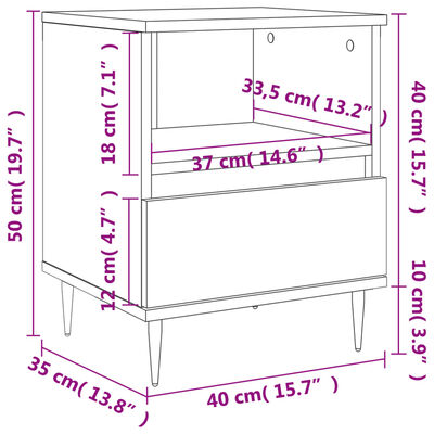 vidaXL Mesa de cabeceira 40x35x50cm derivados madeira branco brilhante