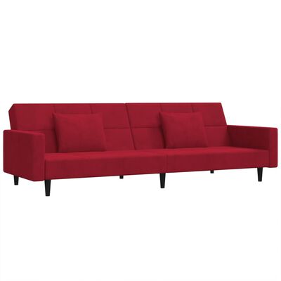 vidaXL Sofá-cama 2 lugares com duas almofadas veludo vermelho tinto