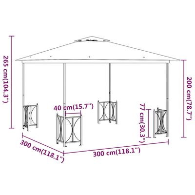 vidaXL Gazebo c/ paredes laterais e telhado duplo 3x3 m cinza-acast.