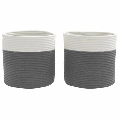 vidaXL Cestos de arrumação 2 pcs Ø28x28 cm algodão cinzento e branco