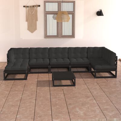 vidaXL 8 pcs conjunto lounge de jardim c/ almofadões pinho maciço