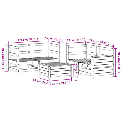 vidaXL 5 pcs conjunto de sofás para jardim madeira de pinho impregnada