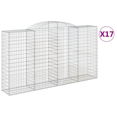 vidaXL Cestos gabião arqueados 17 pcs 300x50x160/180 ferro galvanizado