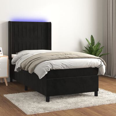 vidaXL Cama box spring c/ colchão/LED 90x200 cm veludo preto