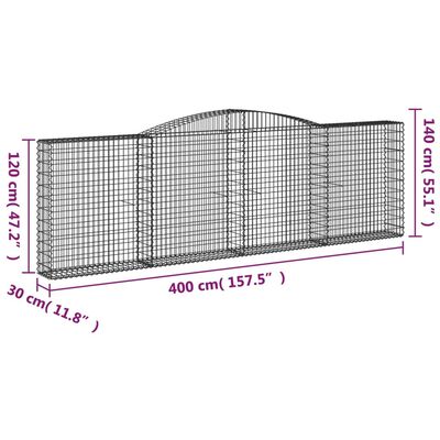 vidaXL Cestos gabião arqueados 10pcs 400x30x120/140 ferro galvanizado