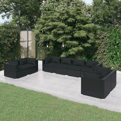 vidaXL 8 pcs conjunto lounge de jardim c/ almofadões vime PE preto