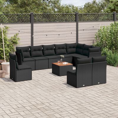 vidaXL 11 pcs conjunto sofás de jardim c/ almofadões vime PE preto