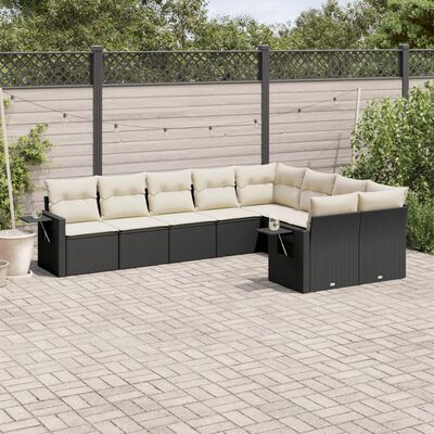 vidaXL 9 pcs conjunto de sofás p/ jardim c/ almofadões vime PE preto