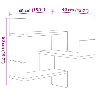 vidaXL Estantes canto p/ parede 2pcs 40x40x50cm contrap. cinza cimento