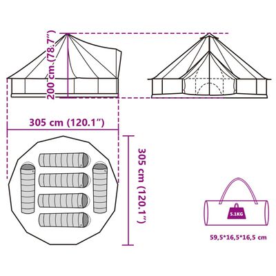 vidaXL Tenda familiar tipi para 6 pessoas impermeável cinza/laranja