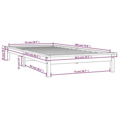 vidaXL Estrutura cama pequena solteiro 75x190 cm pinho castanho mel