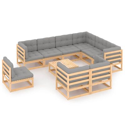 vidaXL 10 pcs conjunto lounge de jardim c/ almofadões pinho maciço